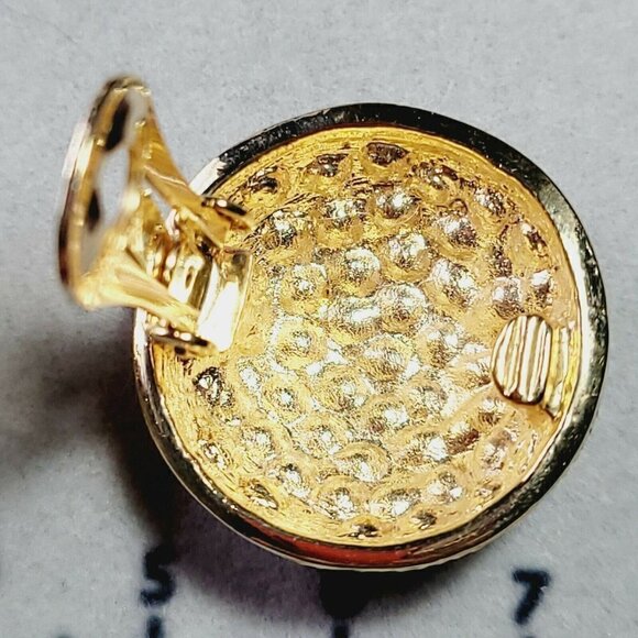 Pave Set Crystal & Gold Tone Clip On Button Earrings Very Sparkly "Video Clip" - Picture 7 of 9